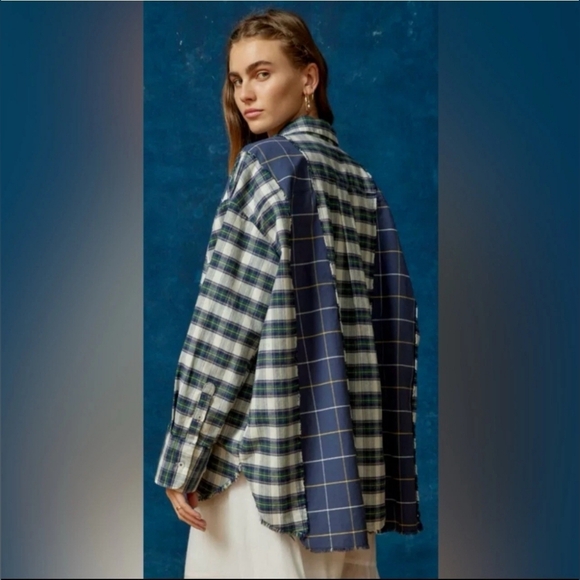 BDG Tops - BDG Spliced Ultra Oversized Dad Button Down Shirt size XS Womens EUC Plaid